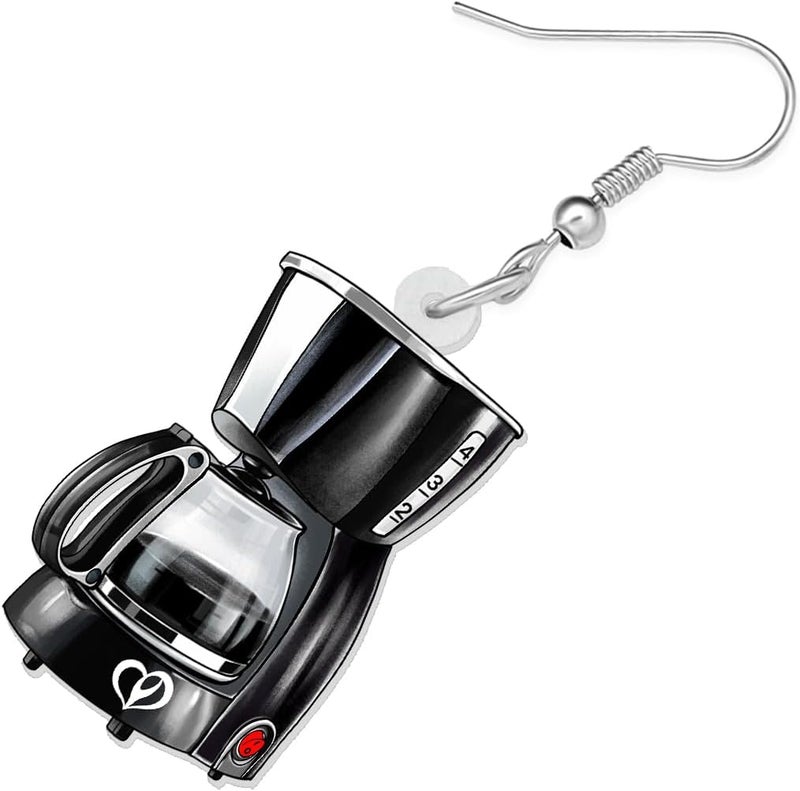 BONSNY Acrylic Dangling Novelty Fun Black Coffee Machine Earrings Hypoallergenic Designer Jewelry Gifts For Women - Image 4